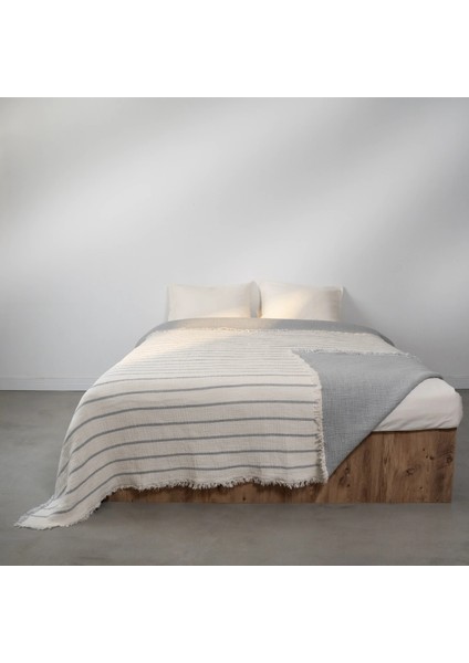 Ruby Dolgulu Müslin Çift Kişilik Yatak Örtüsü Ekru Gri 230X250 cm