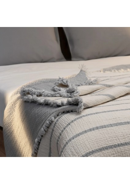 Ruby Dolgulu Müslin Çift Kişilik Yatak Örtüsü Ekru Gri 230X250 cm modelleri