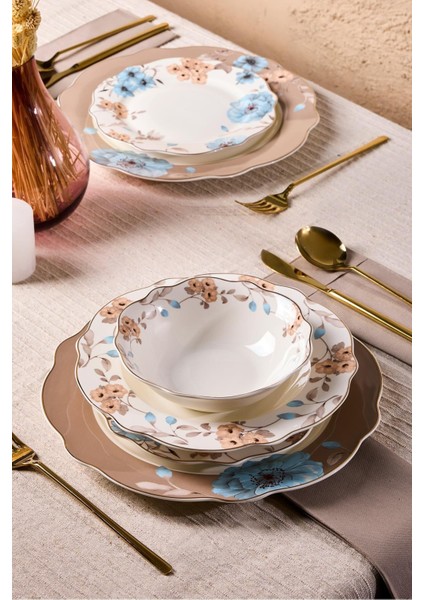 Porselen Flore Bone 24 Parça 6 Kişilik Yemek Takımı