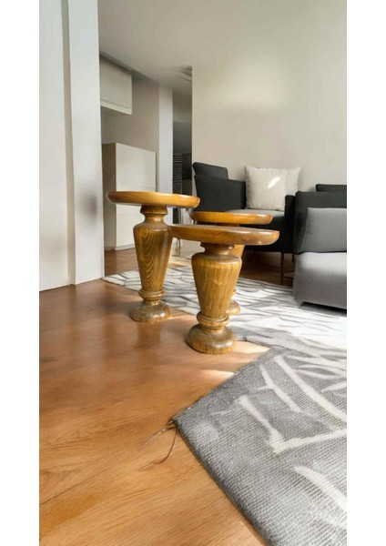 Ahşap Mantar Sehpa Takımı – 3’lü Tütün Renk Doğal Zigon Fiskos fiyatları