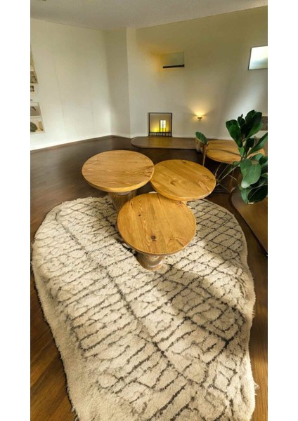 Ahşap Mantar Sehpa Takımı – 3’lü Tütün Renk Doğal Zigon Fiskos modelleri