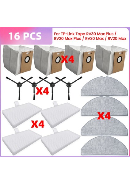 Tp-Link Tapo RV30 Max Plus / RV20 Max Plus / RV30 Max / RV20 Max Parçaları Toz Torbası Hepa Filtre Yan Fırça Paspas Bezi (Yurt Dışından)