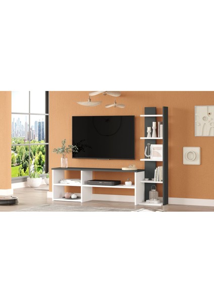 Joffrey Tv Ünitesi Tv Sehpası Kitaplıklı Beyaz-Antrasit Jr2-Wan modelleri