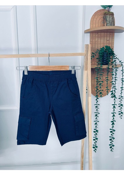 Erkek Çocuk Lacivert Beli Lastikli Keten Kargo Cep Kapri fiyatları