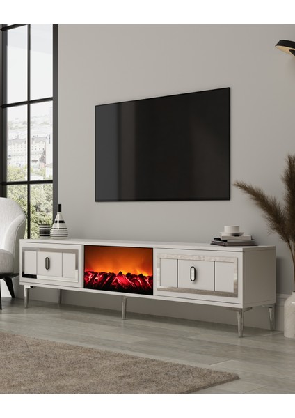 Oriondd Şömineli (A) Tv Sehpası Beyaz-Gümüş fiyatları