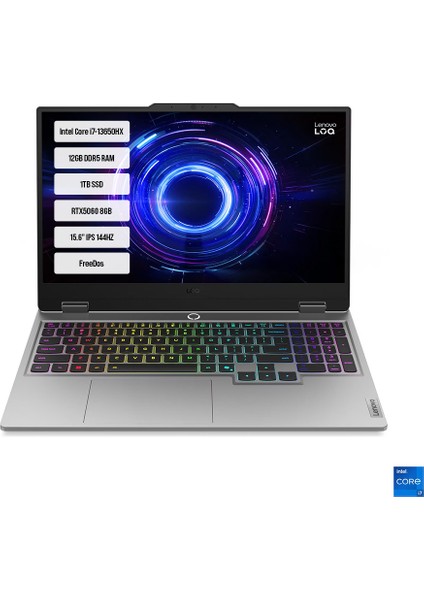 Loq 15IRX10 83JE00J5TR I7-13650HX 12GB Ddr5 1tb SSD RTX5060-8GB 15.6" IPS 144Hz Freedos