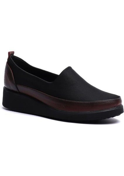 K152509 Siyah Bordo Dolgu Taban Kadın Ayakkabı