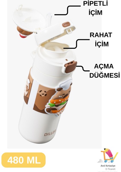 Diller 480 ml Tek Kapak Çift Kullanım Pipetli & Rahat Içim Termos Bilek Askılı Termos fiyatları