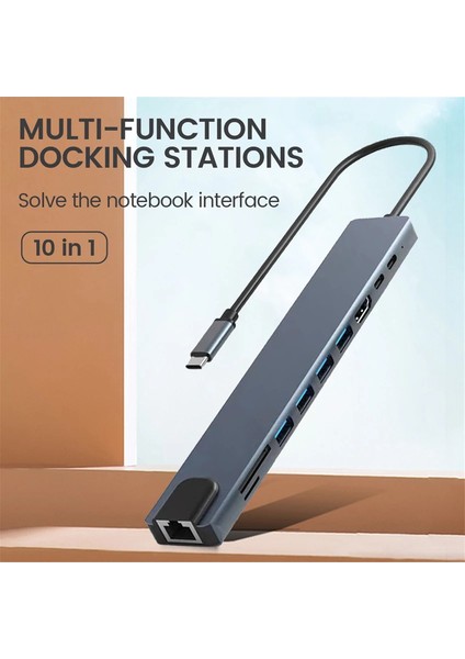 Daguaika 10 U 1 Arada Çoklayıcı, USB 3.0 Çoğaltıcı, 10'u 1 Arada USB C Bağlantı Istasyonu USB Hub Tip C Ayırıcı USB C - Uyumlu Adaptör PD100W (Yurt Dışından modelleri