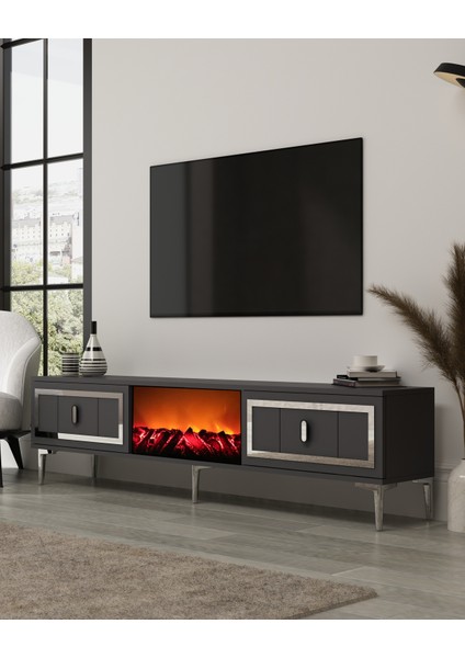 Oriondd Şömineli (A) Tv Sehpası Antrasit-Gümüş fiyatları