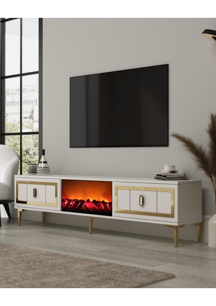 Oriondd Şömineli (A) Tv Sehpası Beyaz-Altın fiyatları