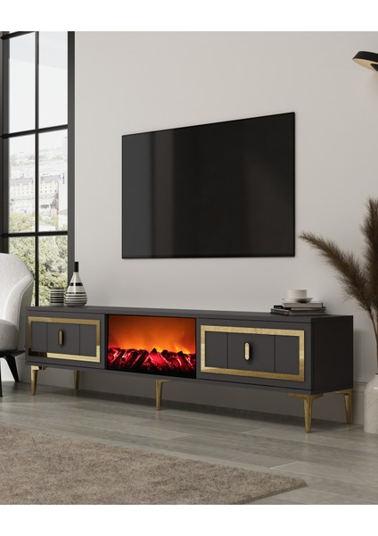 Oriondd Şömineli (A) Tv Sehpası Antrasit-Altın fiyatları