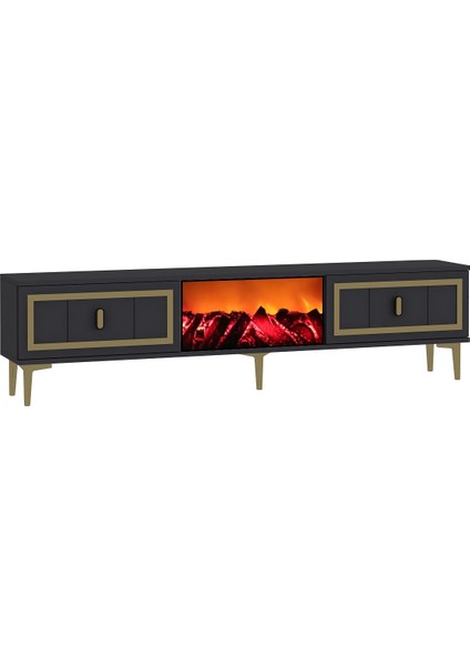Oriondd Şömineli (A) Tv Sehpası Antrasit-Altın modelleri