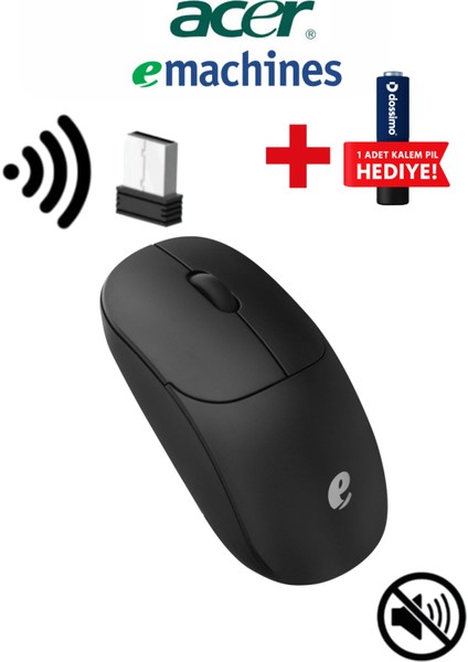 eMachines Sessiz Kablosuz Mouse – USB Alıcılı, Pil Hediyeli, Ev ve Ofis için – EAM080
