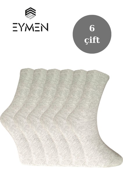 6'lı Paket Unisex Kolej & Tenis Çorabı Düz Renk Gri | Pamuklu Uzun (Kadın & Erkek)