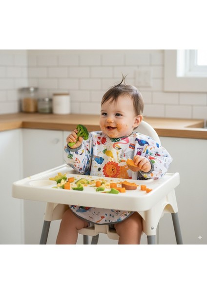 Jungle, Sıvı Geçirmez, Cepli, Makinede Yıkanabilir, Uzun Kollu Bebek Önlüğü