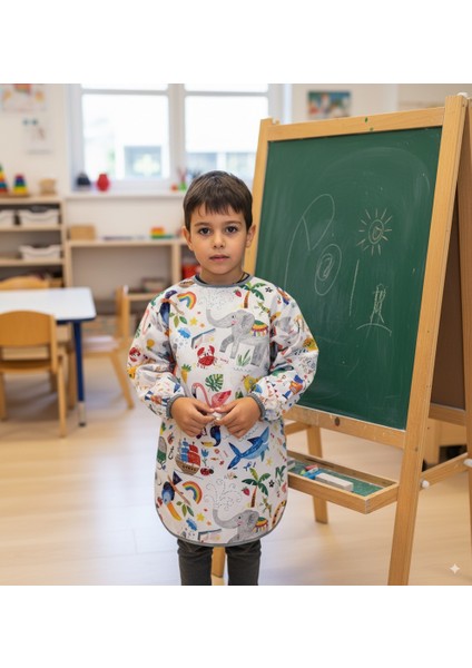 7-11 Yaş, Jungle, Sıvı Geçirmez, Ekstra Büyük Kalıp, Makinede Yıkanabilir, Uzun Kollu Çocuk, Aktivite Mama Önlüğü fırsatları