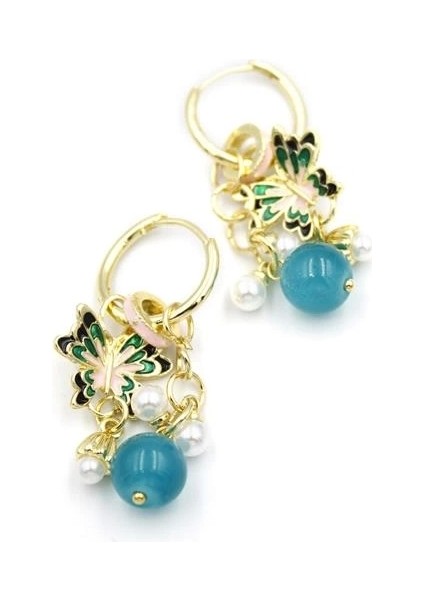 Boncuklu Kelebek Küpe - Pembe fiyatları