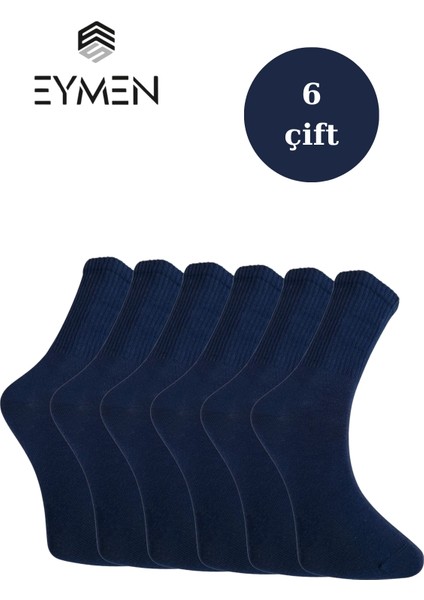 6'lı Paket Unisex Kolej & Tenis Çorabı Düz Renk Lacivert | Pamuklu Uzun (Kadın & Erkek)