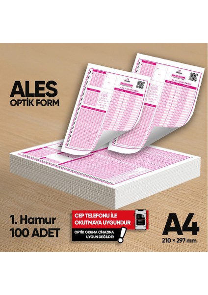 Ales Deneme Sınavları için 100 Adet (80.gr) Optik Form
