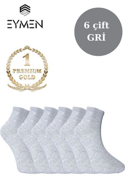 6'lı Paket Unisex Kolej & Tenis Çorabı Düz Renk Kısa Gri | Pamuklu (Kadın & Erkek)