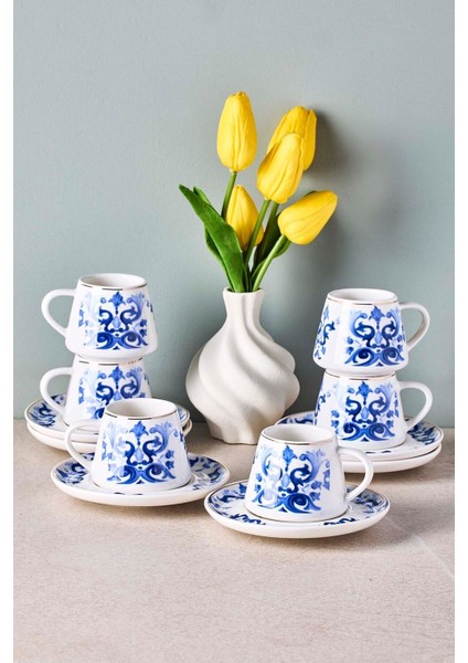 Mavi Ege 6 Kişilik Porselen Kahve Fincanı Takımı
