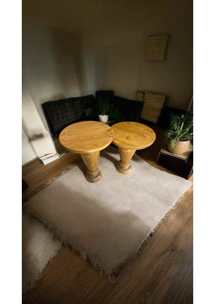 Tütün Renk Ahşap Yan Sehpa 2’li Set – Doğal Masif Zigon ve Fiskos fiyatları