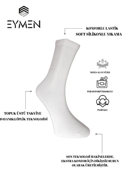 6'lı Paket Unisex Kolej & Tenis Çorabı Düz Renk Beyaz | Pamuklu Uzun (Kadın & Erkek) modelleri