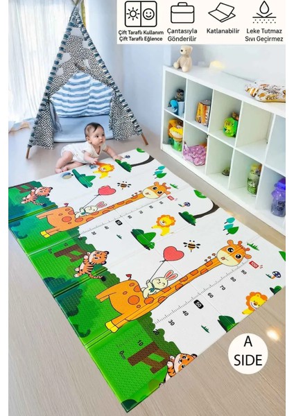 Katlanabilir Çift Taraflı Eğitici & Eğlenceli Çocuk Oyun Halısı Bebek Oyun Matı ( 150X200 cm )