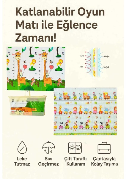 Katlanabilir Çift Taraflı Eğitici & Eğlenceli Çocuk Oyun Halısı Bebek Oyun Matı ( 150X200 cm ) fırsatları