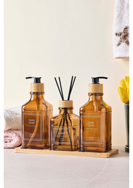 Rogan Amber 3 Lü Bambu Tepsili Sıvı Sabunluk Seti fiyatları