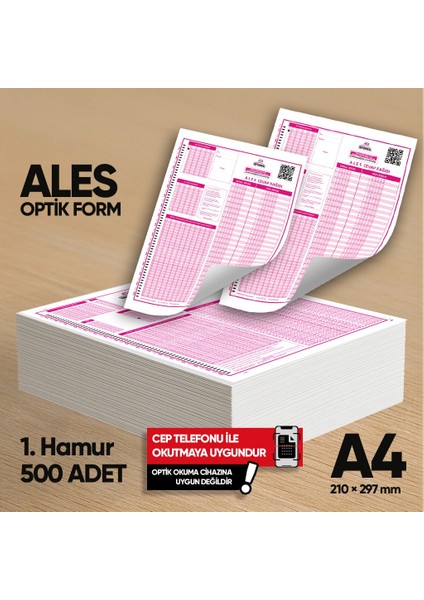 Ales Deneme Sınavları için 500 Adet (80.gr) Optik Form