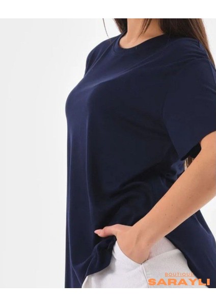 Kadın Yuvarlak Yaka Kol Etek Lazer Kesim Yırtmaç Detaylı Modal T-Shirt fiyatları