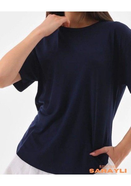 Kadın Yuvarlak Yaka Kol Etek Lazer Kesim Yırtmaç Detaylı Modal T-Shirt modelleri