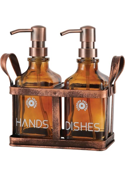 Rame Eskitme Metal Standlı Retro 2 Li Sıvı Sabunluk 500 ml fırsatları