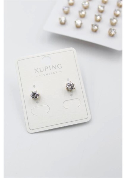 Orta Boy Zirkon Taşlı Tektaş Küpe - Altın