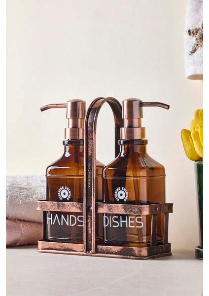 Rame Eskitme Metal Standlı Retro 2 Li Sıvı Sabunluk 500 ml modelleri
