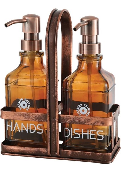 Rame Eskitme Metal Standlı Retro 2 Li Sıvı Sabunluk 500 ml fırsatları