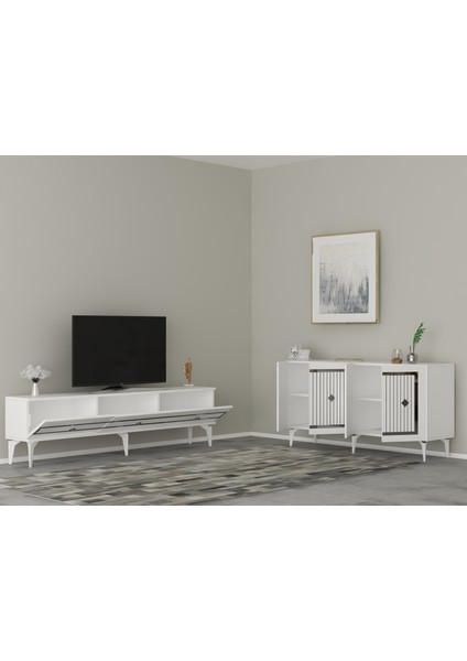 Novva Tv Sehpası (Alt Modül) ve Konsol 2'li Salon Takımı Beyaz-Gümüş fiyatları