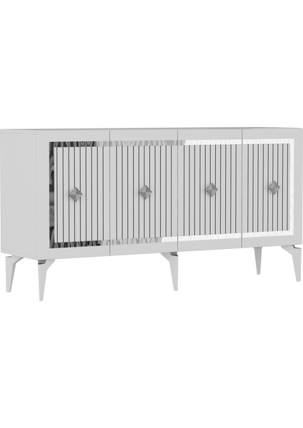 Novva Tv Sehpası (Alt Modül) ve Konsol 2'li Salon Takımı Beyaz-Gümüş modelleri