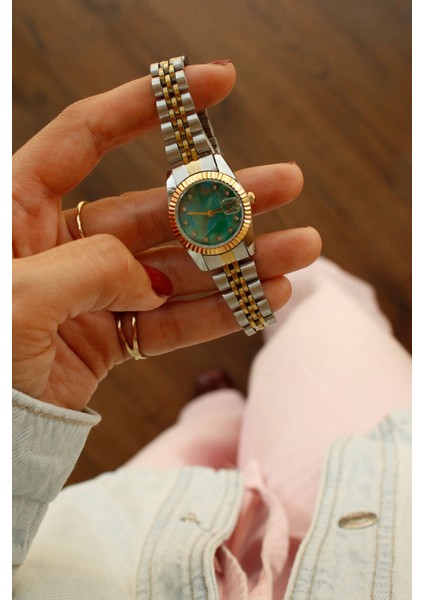 Verona Çelik Gold&silver Kadın Kol Saati(Içi Yeşil)