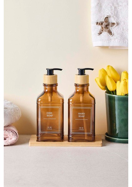 Rogan Amber 2 Li Bambu Tepsili Sıvı Sabunluk Seti