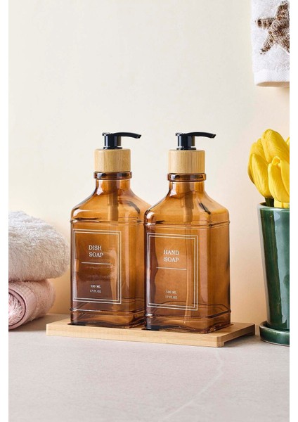 Rogan Amber 2 Li Bambu Tepsili Sıvı Sabunluk Seti modelleri