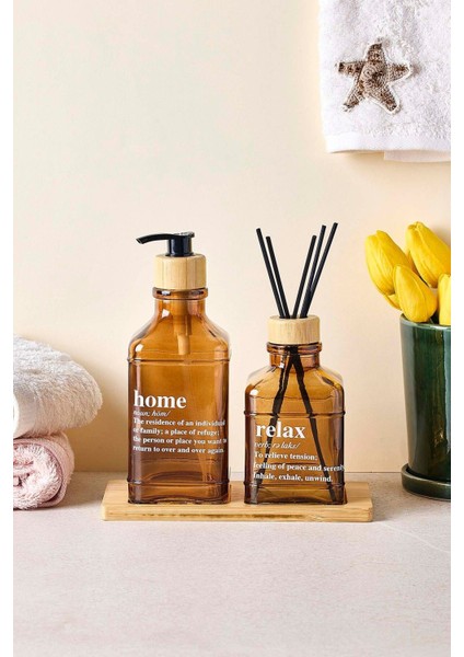 Rogan Amber 2 Li Bambu Tepsili Sıvı Sabunluk Seti