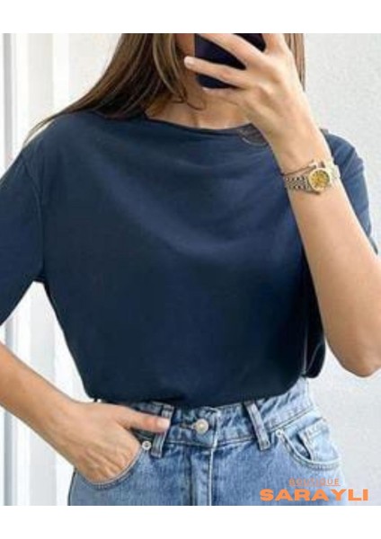 Kadın Yuvarlak Yaka Kol Etek Lazer Kesim Yırtmaç Detaylı Modal T-Shirt fiyatları