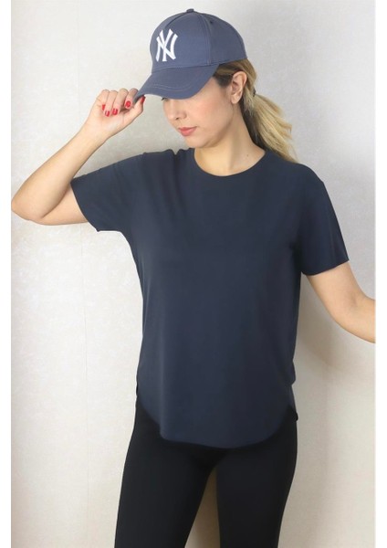 Kadın Yuvarlak Yaka Kol Etek Lazer Kesim Yırtmaç Detaylı Modal T-Shirt modelleri