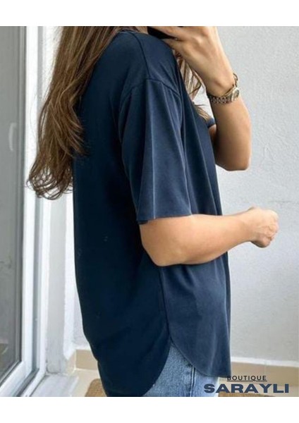 Kadın Yuvarlak Yaka Kol Etek Lazer Kesim Yırtmaç Detaylı Modal T-Shirt indirimleri