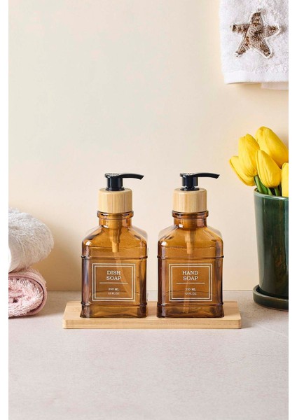 Rogan Amber 2 Li Bambu Tepsili Sıvı Sabunluk Seti