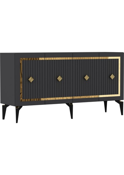 Novva Tv Sehpası (Alt Modül) ve Konsol 2'li Salon Takımı Antrasit-Altın modelleri