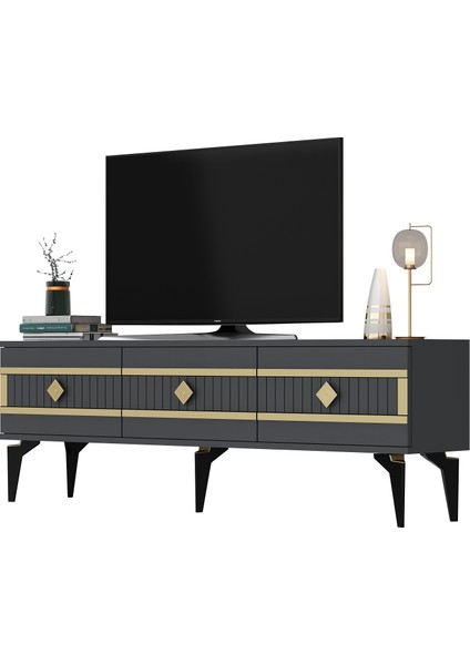 Novva Tv Sehpası (Alt Modül) ve Konsol 2'li Salon Takımı Antrasit-Altın fırsatları